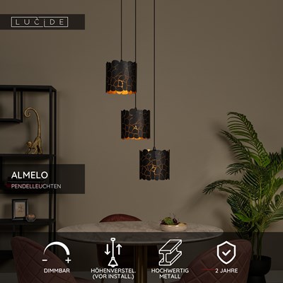 Lucide ALMELO - Pendelleuchten - 3xE27 - Schwarz